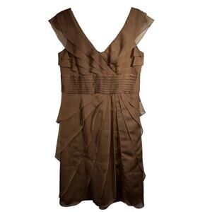 Adrianna Papell Knee Length Tiered Dress Womens S/P Shutter Pleated Party Formal